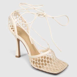 Bottega Veneta Ecru Mesh Stretch Lace-Up Sandals