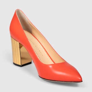 Charlotte Olympia Orange Leather Gold Heel Pumps