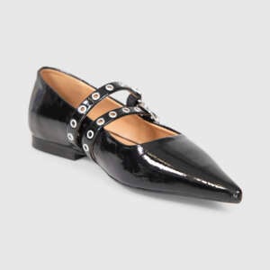 Ganni Black Vegan Patent Leather Pointed Flats