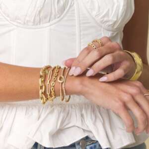Pave Link Bubble Bracelet, Gold